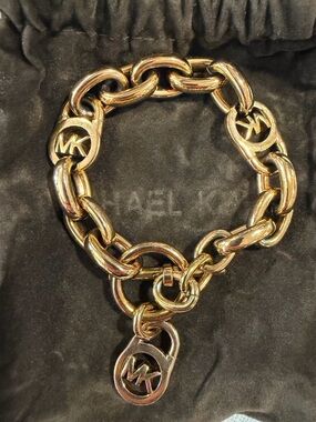 Michael Kors Polished Rose Gold Chain-Link Bracelet with MK Charms
